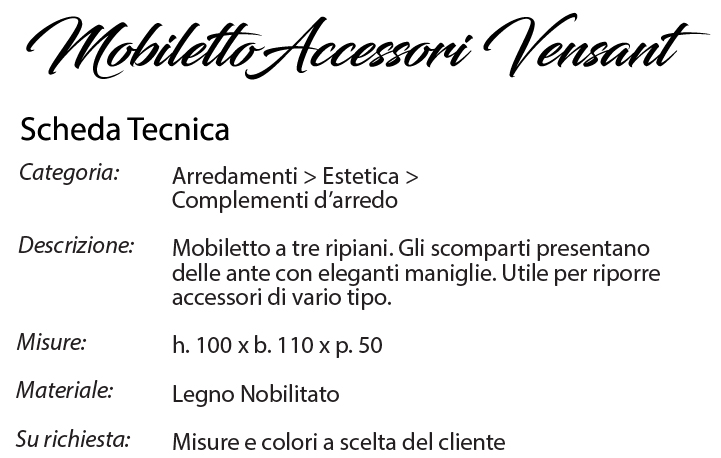 scheda tecnica mobiletto accessori vensant