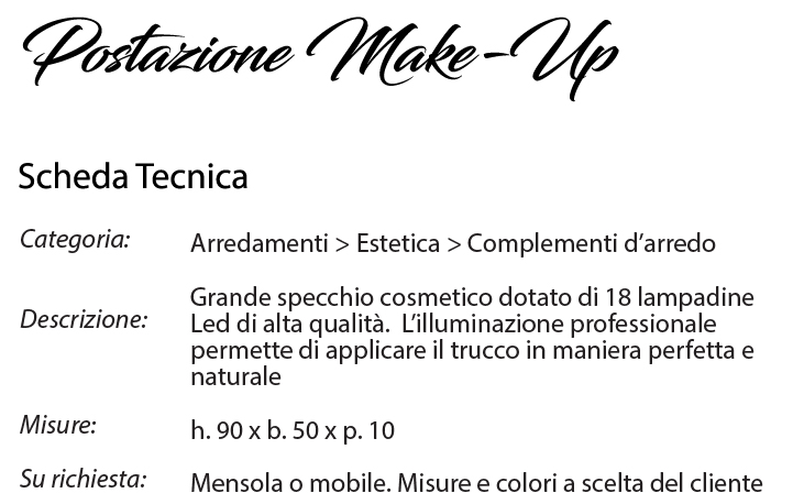 scheda tecnica postazione makeup