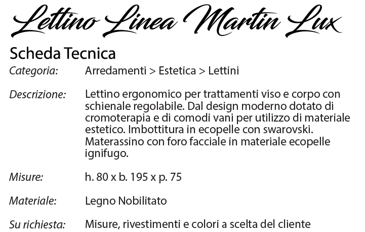 scheda tecnica lettino martin lux