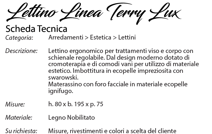 scheda tecnica lettino terry lux