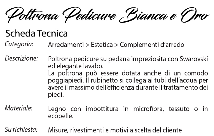 scheda tecnica poltrona pedicure bianca oro